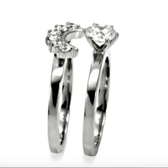 Silver Cubic Zirconia Wedding Band Ring Set Band Duo size 8 - Picture 4 of 12